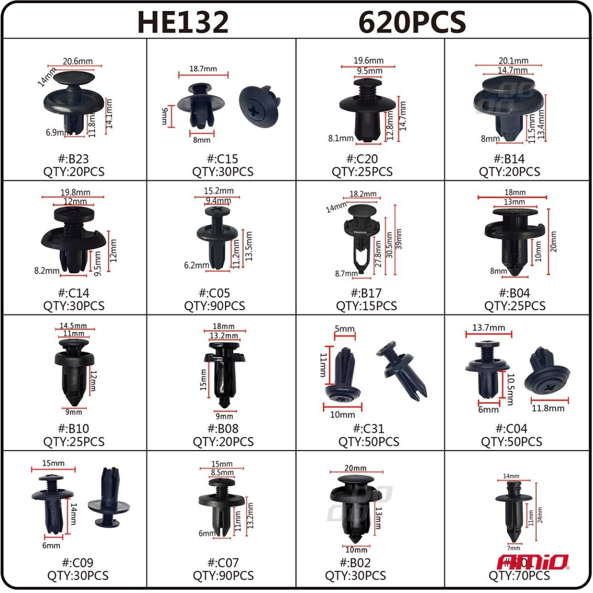 Set Cleme - Clipsuri Reconditionare Auto, 620 Piese, Diferite Modele