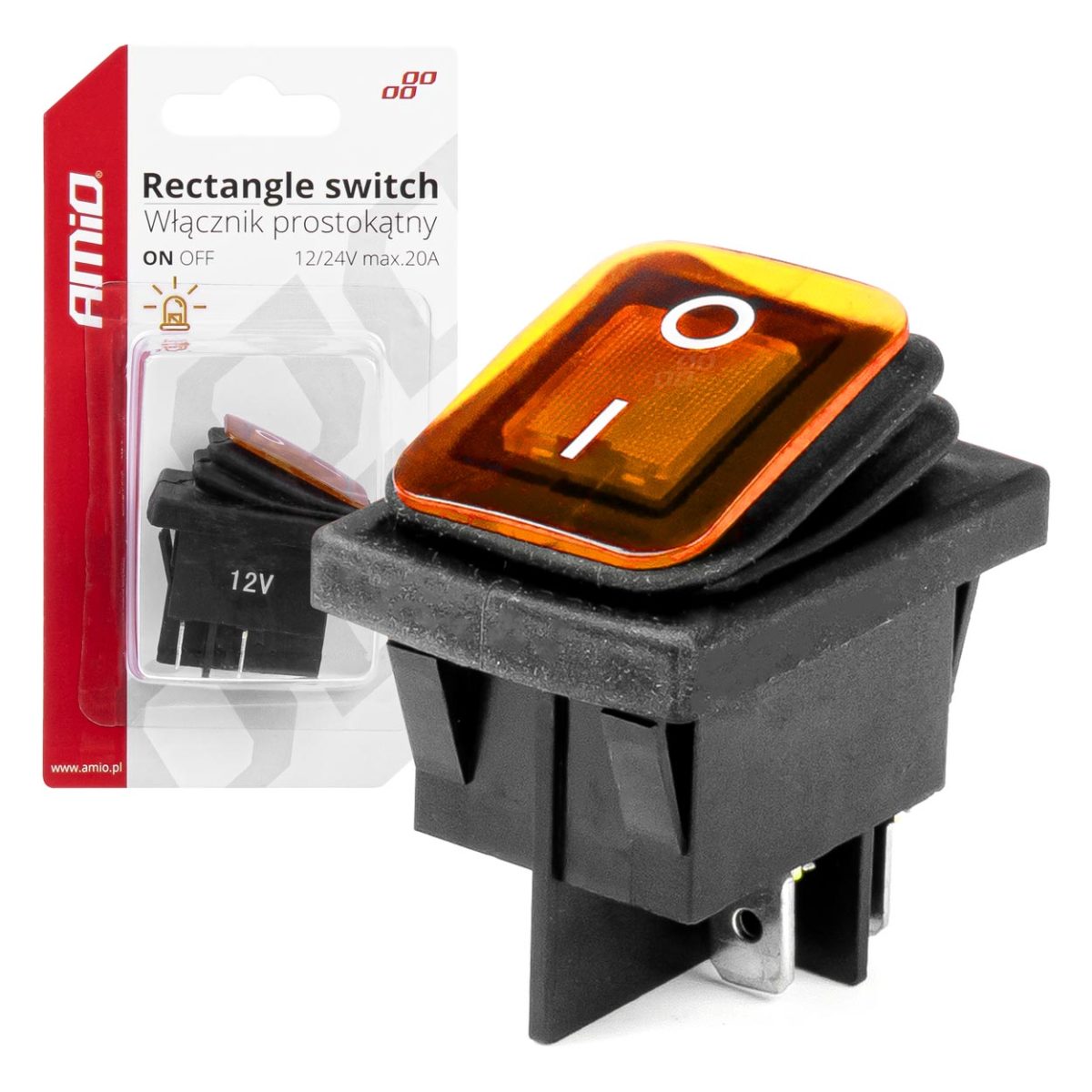 Intrerupator On/Off, 12/24V, Dreptunghiular, Waterproof, Iluminat Culoare Galben, Destinatie Auto, Utilitare, Off-Road, Atv, Ssv, Quad