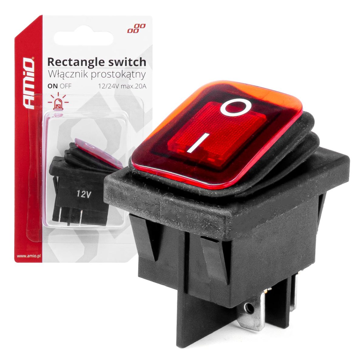 Intrerupator On/Off, 12/24V, Dreptunghiular, Waterproof, Iluminat Culoare Rosu, Destinatie Auto, Utilitare, Off-Road, Atv, Ssv, Quad