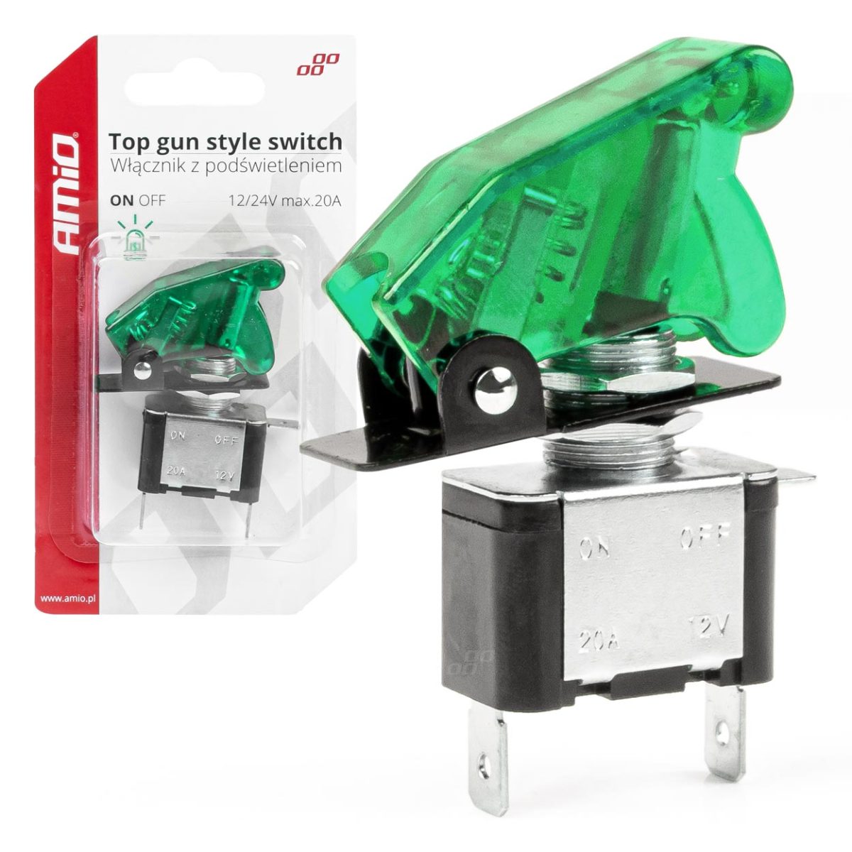 Comutator Iluminat (Intrerupator) Cu Protectie, Destinatie Auto, Moto, Atv, Ssv, Off-Road, Model &Amp;Quot;Top Gun&Amp;Quot;, Tensiune 12V - 24V, Culoare Verde