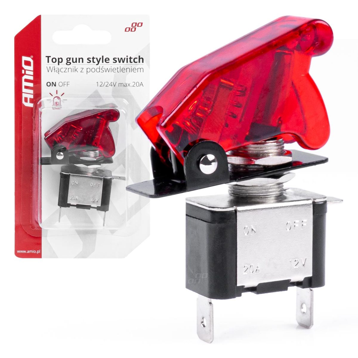 Comutator Iluminat (Intrerupator) Cu Protectie, Destinatie Auto, Moto, Atv, Ssv, Off-Road, Model &Amp;Quot;Top Gun&Amp;Quot;, Tensiune 12V - 24V, Culoare Rosie