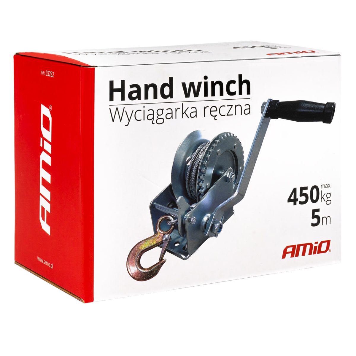 Troliu Manual Cu Manivela Si Blocaj, Capacitate 450Kg, Cablu Metalic Lungime 5M, Avx-Am03282
