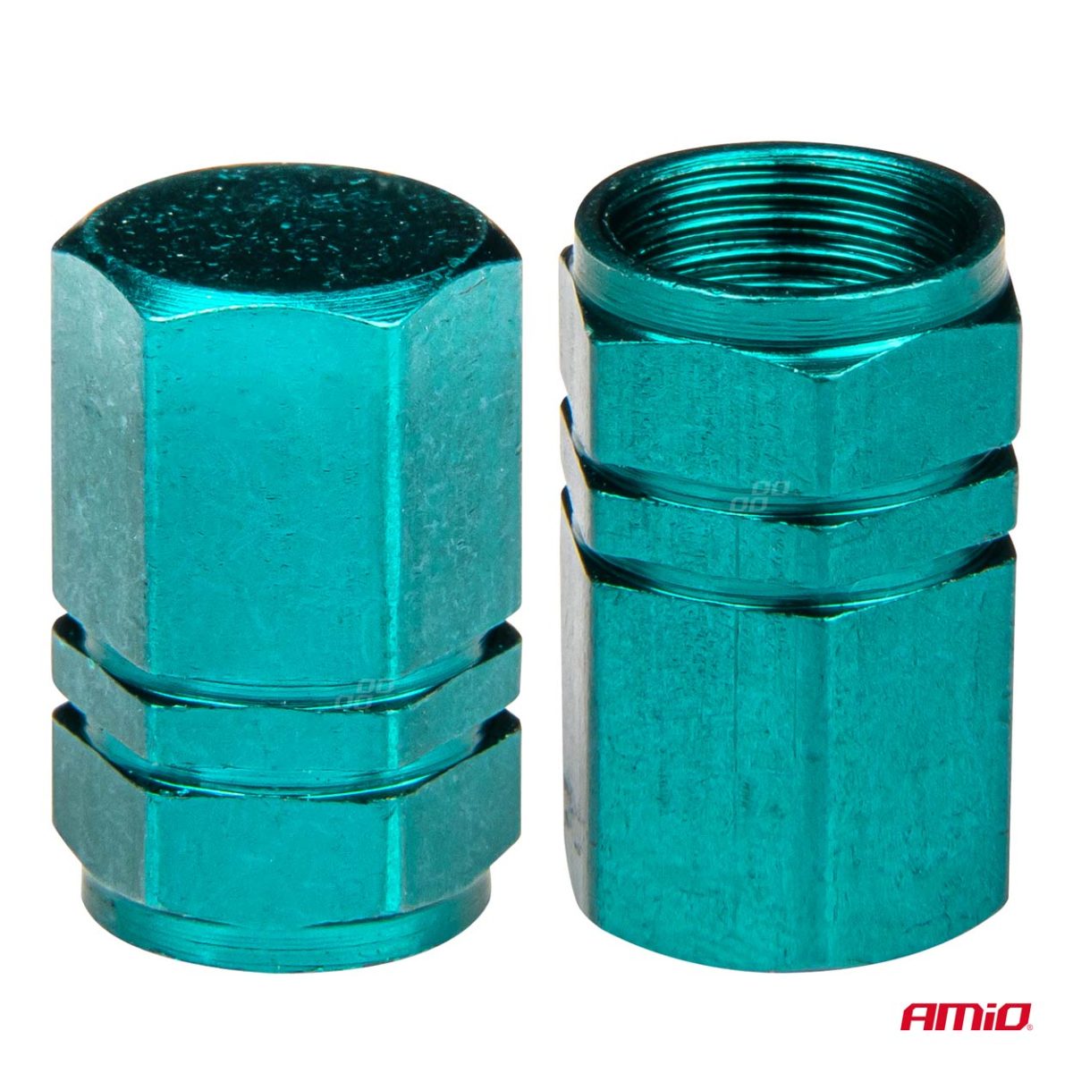 Set 4 Capacele Auto Pentru Ventil, Din Aluminiu, Model Hexagon, Culoare Verde