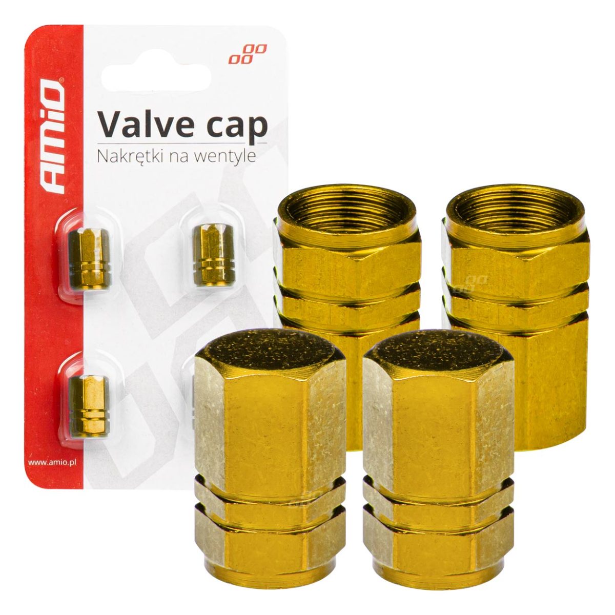Set 4 Capacele Auto Pentru Ventil, Din Aluminiu, Model Hexagon, Culoare Galben