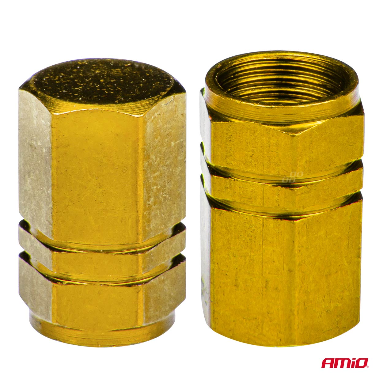 03633_03-3.jpg Set 4 capacele auto pentru ventil, din aluminiu, model Hexagon, culoare Galben - imagine 3