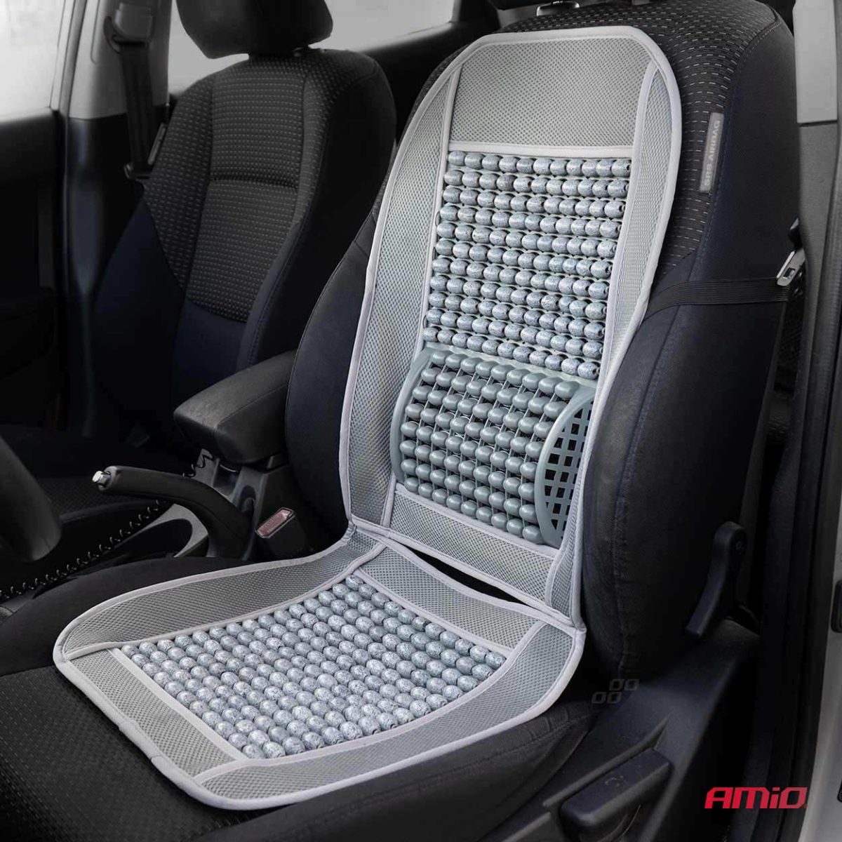 Husa Scaun Auto Cu Bile De Masaj Si Suport Lombar, Dimensiuni 97 X 44 Cm, Culoare Gri
