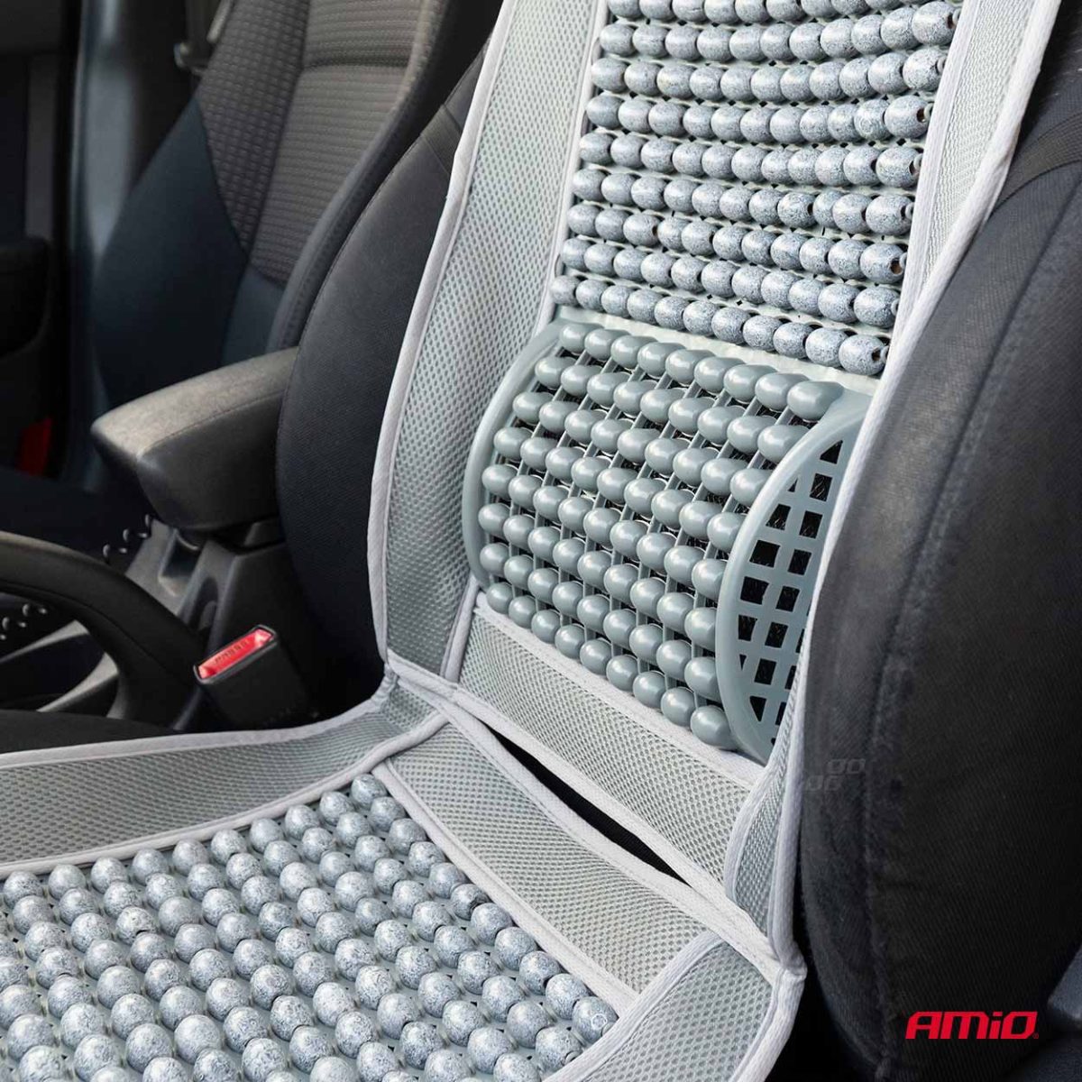 Husa Scaun Auto Cu Bile De Masaj Si Suport Lombar, Dimensiuni 97 X 44 Cm, Culoare Gri