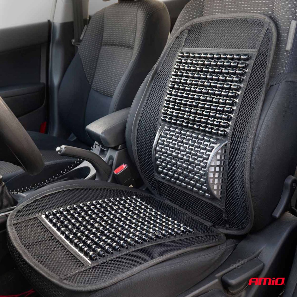 Husa Scaun Auto Cu Bile De Masaj Si Suport Lombar, Dimensiuni 98 X 49 Cm, Culoare Neagra