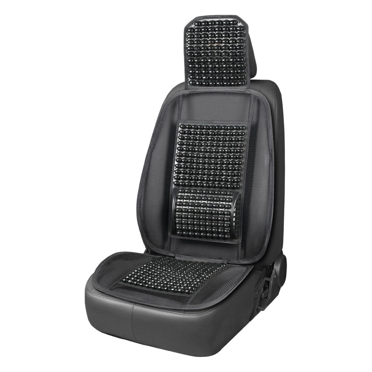 Husa Scaun Auto Cu Bile De Masaj, Suport Lombar Si Tetiera, Dimensiuni 125 X 52 Cm, Culoare Neagra