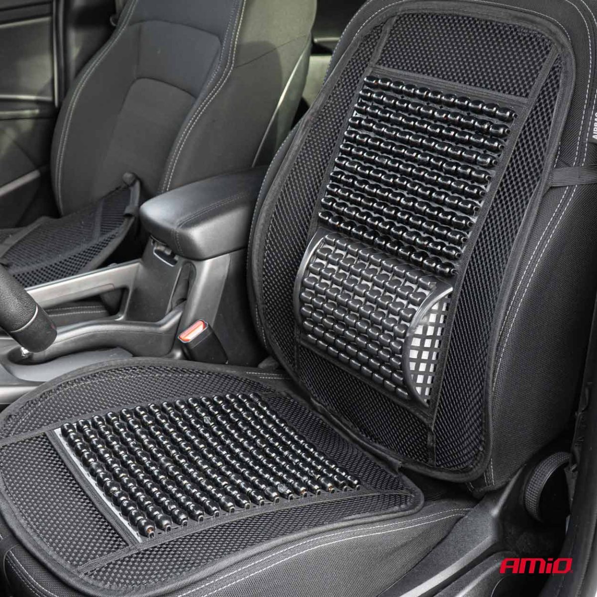 Husa Scaun Auto Cu Bile De Masaj, Suport Lombar Si Tetiera, Dimensiuni 125 X 52 Cm, Culoare Neagra