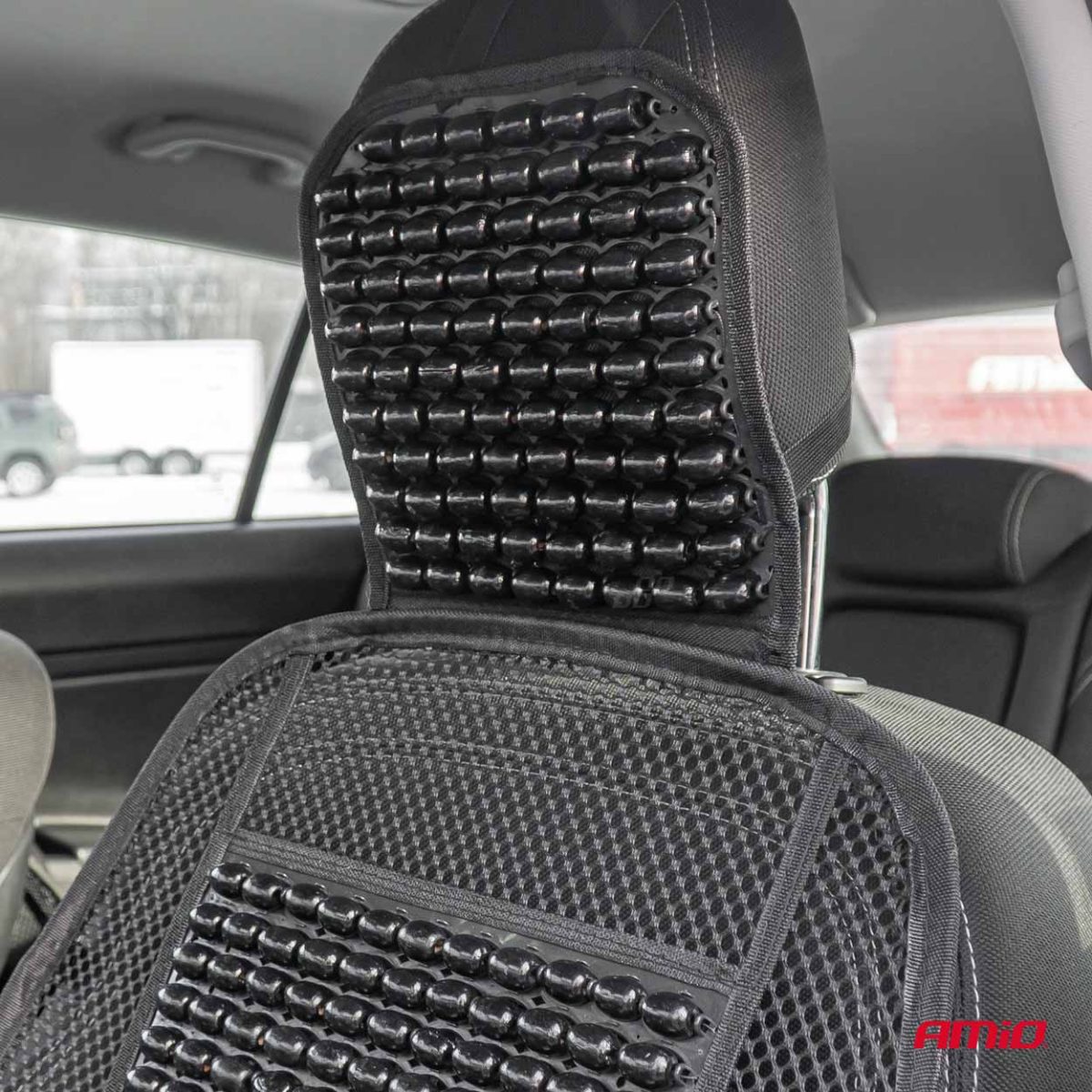 Husa Scaun Auto Cu Bile De Masaj, Suport Lombar Si Tetiera, Dimensiuni 125 X 52 Cm, Culoare Neagra