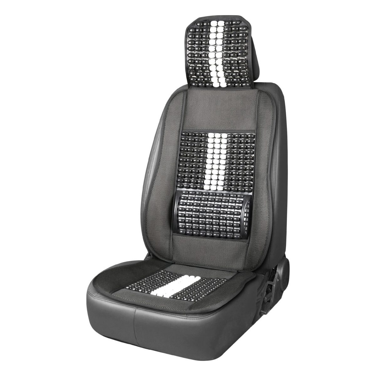 Husa Scaun Auto Cu Bile De Masaj, Suport Lombar Si Tetiera, Dimensiuni 131 X 46 Cm, Culoare Neagra