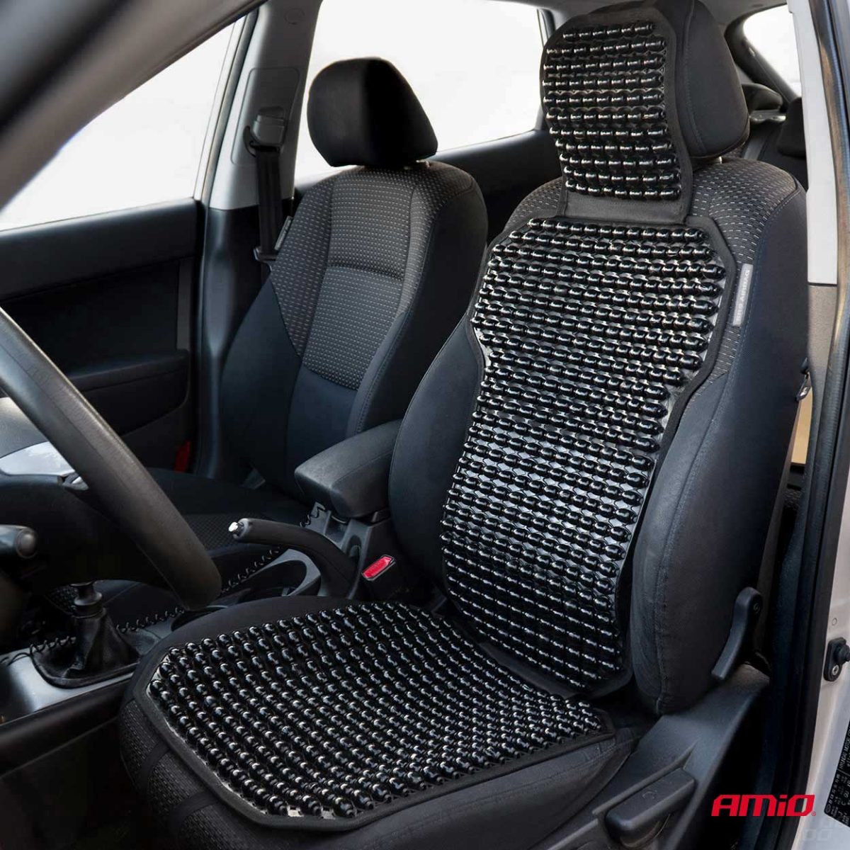 Husa Scaun Auto Cu Bile De Masaj, Suport Lombar Si Tetiera, Dimensiuni 126 X 44 Cm, Culoare Neagra
