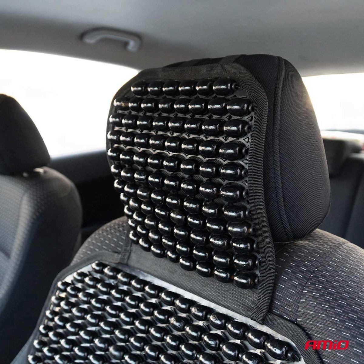 Husa Scaun Auto Cu Bile De Masaj, Suport Lombar Si Tetiera, Dimensiuni 126 X 44 Cm, Culoare Neagra
