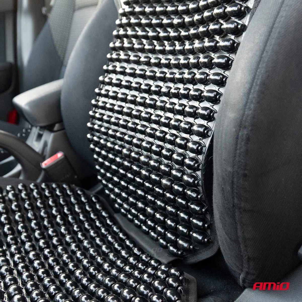 Husa Scaun Auto Cu Bile De Masaj, Suport Lombar Si Tetiera, Dimensiuni 126 X 44 Cm, Culoare Neagra