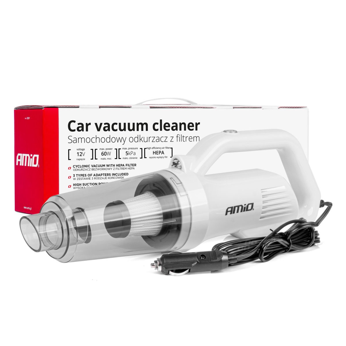 Aspirator Auto Premium, Fara Sac, Cu Filtru Hepa, Alimentare 12V, Putere 60W, Vacuum 5Kpa