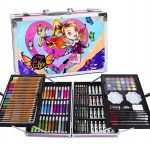 Set 145 piese pentru pictura, pentru copii sau adulti, pixuri de colorat, creioane colorate si vopsele de pictura, cu geanta de transport ROZ FLYING GIRL, model AVX-WT-IMPART145 - imagine 2