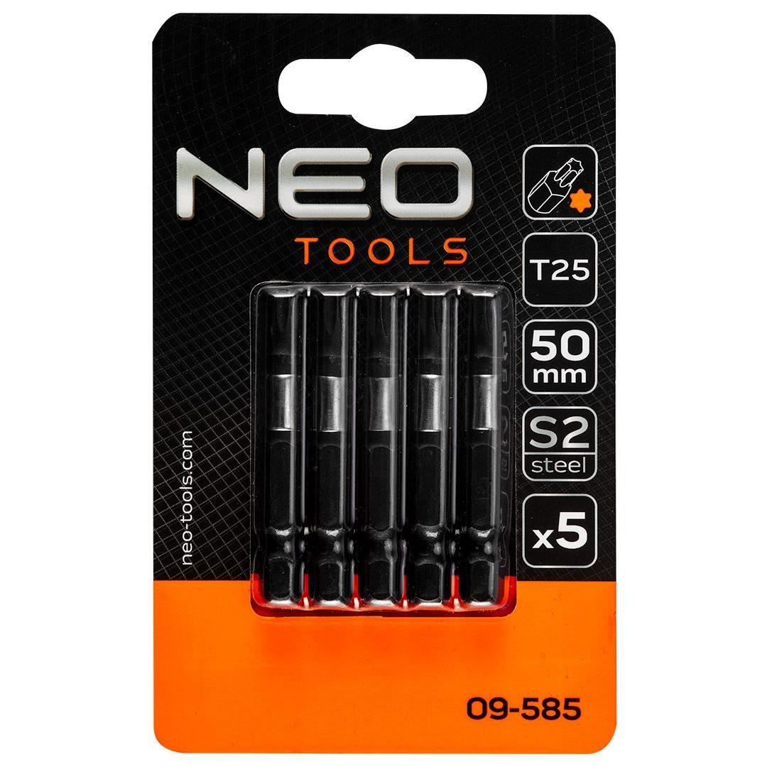 09-585-1_square Set varfuri, biti, de impact, Torx, 1/4″, 5 buc, T25x50 mm, Neo