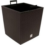 Set 2 ghivece de flori, Rato Low, imitatie ratan, patrate, 32x32x32.5 cm, maro, Prosperplast