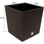 Set 2 ghivece de flori, Rato Low, imitatie ratan, patrate, 32x32x32.5 cm, maro, Prosperplast