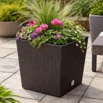 Set 2 ghivece de flori, Rato Low, imitatie ratan, patrate, 32x32x32.5 cm, maro, Prosperplast