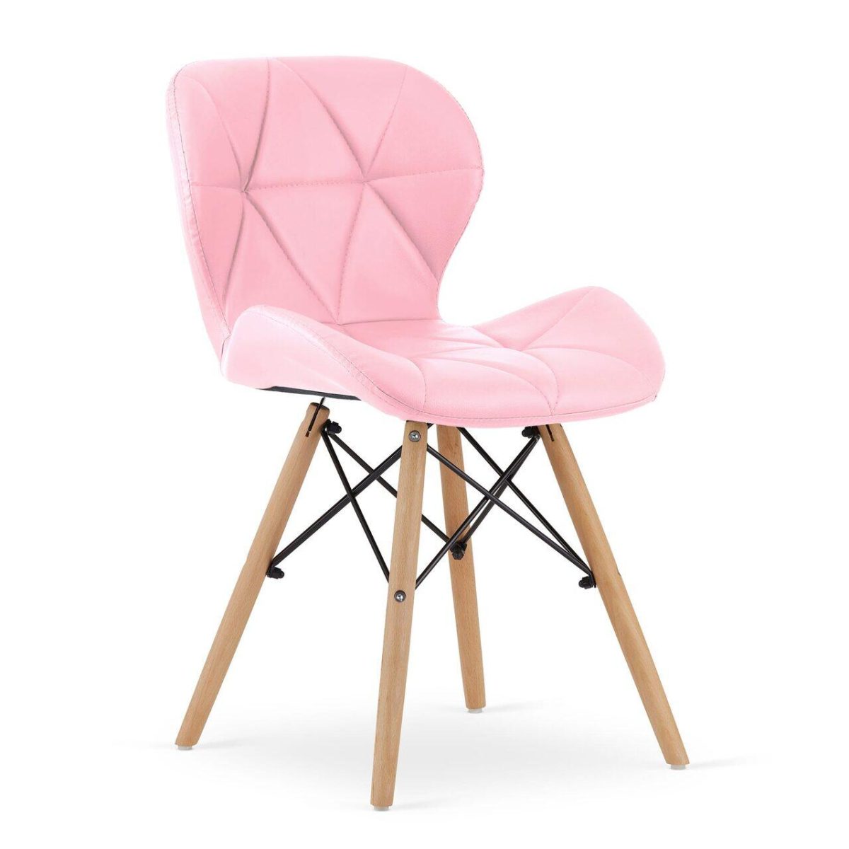 Set 4 Scaune Stil Scandinav, Artool, Lago, Piele Ecologica, Lemn, Roz, 47X52X73 Cm