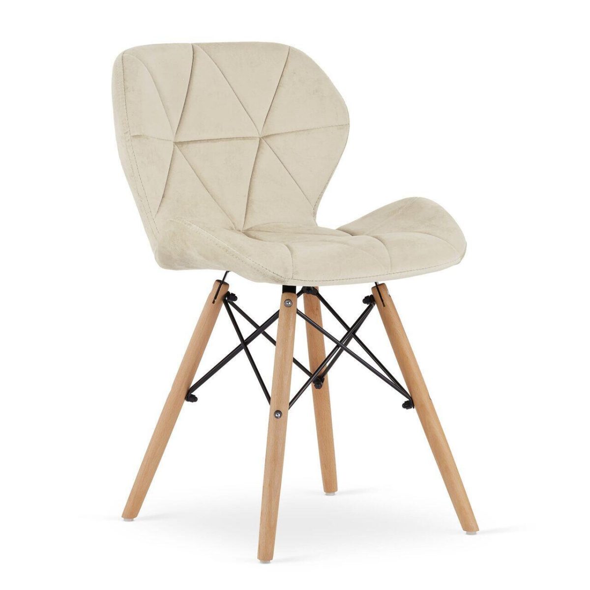 Set 4 Scaune Stil Scandinav, Artool, Lago, Catifea, Lemn, Bej, 47X52X74 Cm