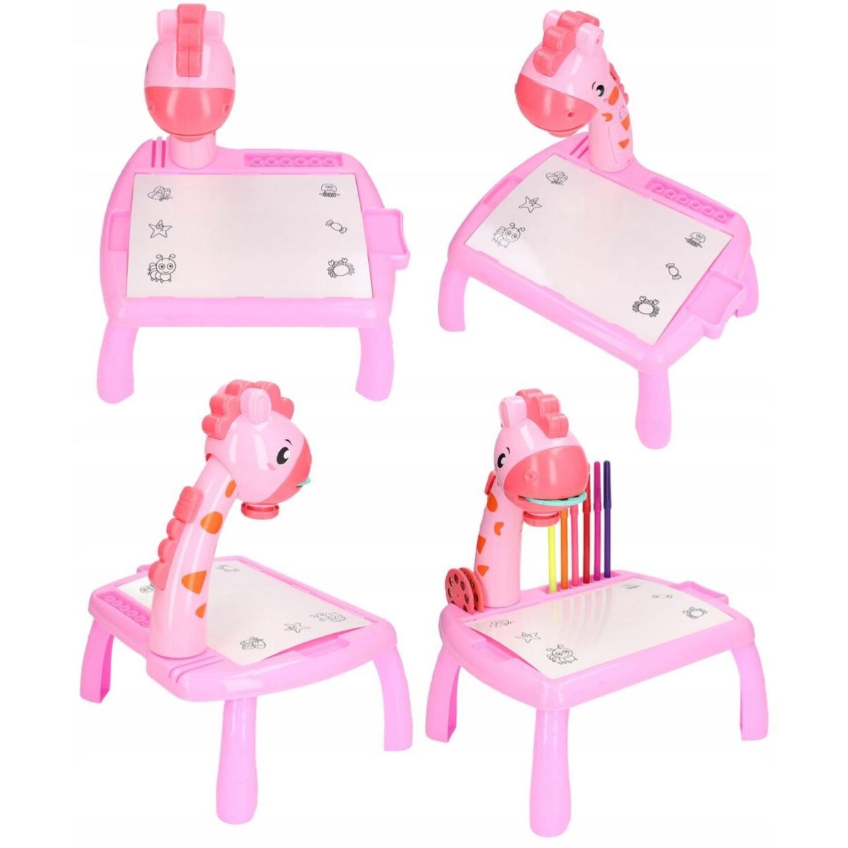Masa Muzicala De Desen Pentru Copii Cu Proiector, Model Girafa, Culoare Roz, 24 Imagini, Avx-Wt-222-2-Pink-Giraffe