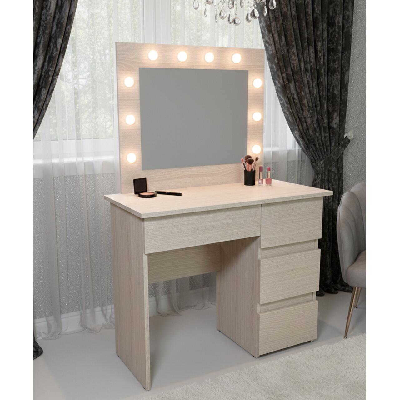 143721-3_square Masa de toaleta/machiaj, Irina, zebrano, cu oglinda si LED-uri, 94x43x141 cm