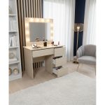 Masa de toaleta/machiaj, Irina, zebrano, cu oglinda si LED-uri, 94x43x141 cm