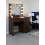 Masa de toaleta/machiaj, Irina, wenge, cu oglinda si LED-uri, 94x43x141 cm