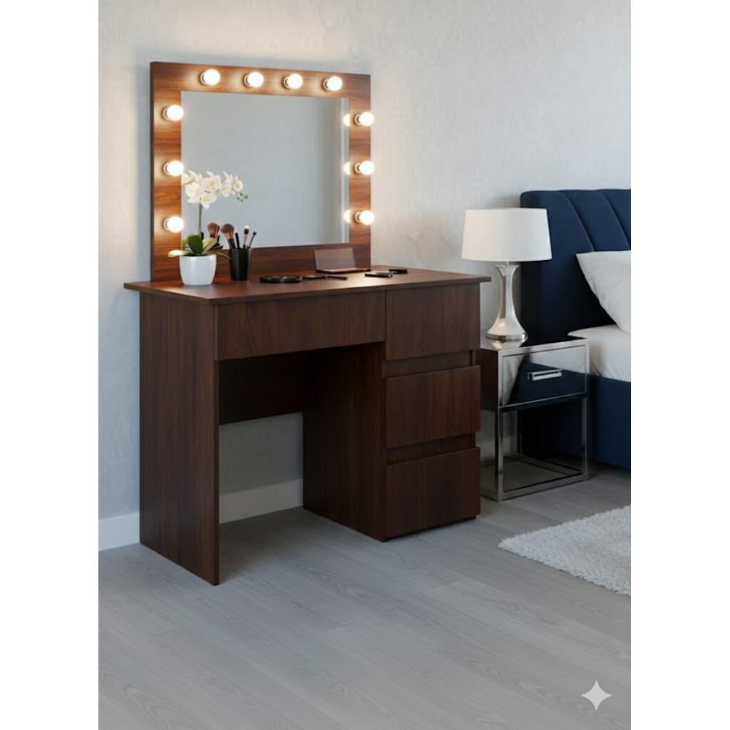 Masa de toaleta/machiaj, Irina, wenge, cu oglinda si LED-uri, 94x43x141 cm Masa de toaleta/machiaj, Irina, wenge, cu oglinda si LED-uri, 94x43x141 cm