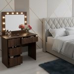 Masa de toaleta/machiaj, Irina, wenge, cu oglinda si LED-uri, 94x43x141 cm