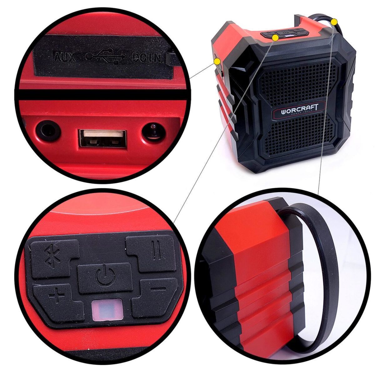 Boxa Portabila, Bluetooth, 15 W, 20V Li-Ion (Acumulator Neinclus), 15X16X18 Cm, Worcraft