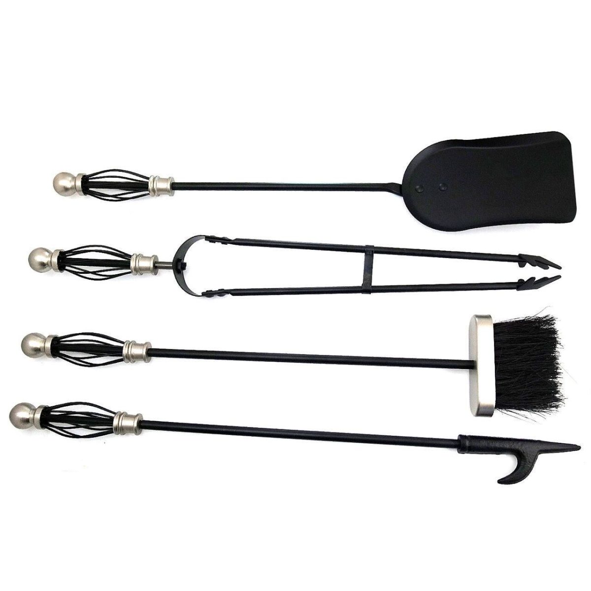 Set Accesorii Semineu, Suport Cu 4 Piese, Nichelate, 66 Cm 