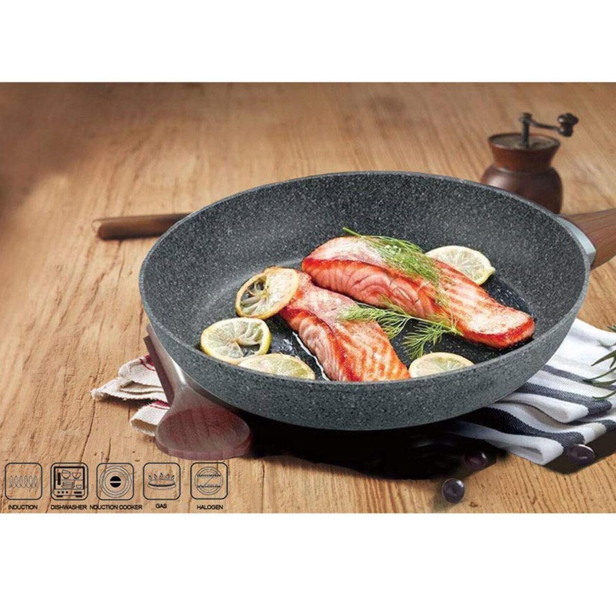 Tigaie Clasica, 26 Cm, Antiaderenta, Black Marble Line, Magichome - Imagine 5