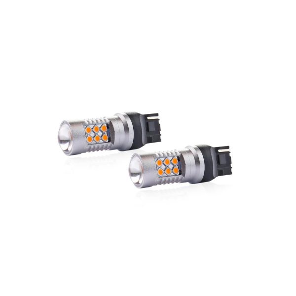Set becuri auto cu LED CANBUS compatibil W21W T20 24 SMD 6.2W Orange 12/24V, destinat competitiilor auto sau off-road