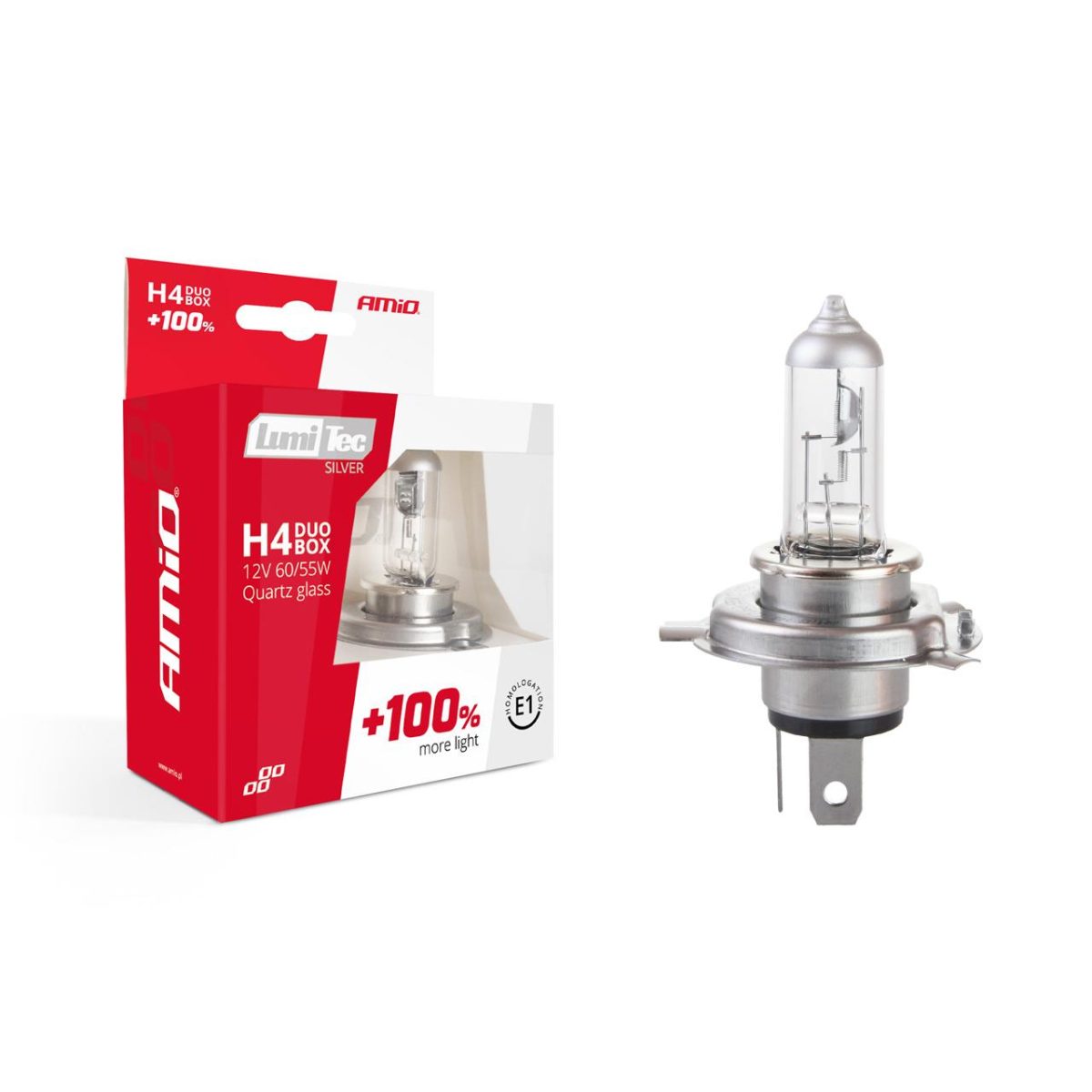 Set Becuri Cu Halogen H4 12V 60 / 55W Lumitec Silver + 100% Duo Box