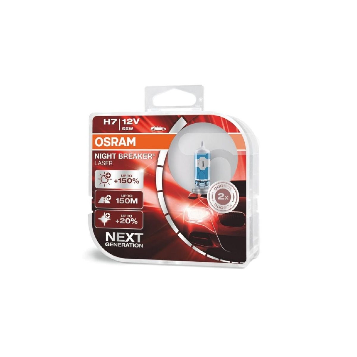 Set 2 Becuri Auto Cu Halogen Osram H7 12V 55W Px26D Night Breaker Laser +150%