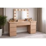 Masa de toaleta/machiaj, Antonia, stejar, cu oglinda si LED-uri, 155x42x135 cm