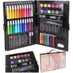 Set pictura si desen pentru copii, trusa plastic neagra, 86 piese, Isotrade