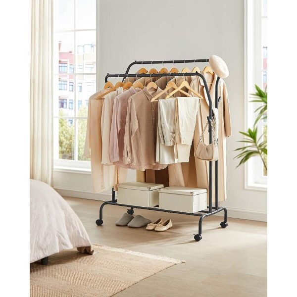 Suport mobil cu roti pentru haine, Artool, cu raft incaltaminte, otel, negru, max 100 kg, 103.5x52.5x155 cm