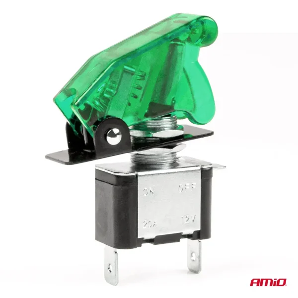 Comutator iluminat (intrerupator) cu protectie, destinatie auto, moto, ATV, SSV, Off-Road, model "TOP GUN", tensiune 12V - 24V, culoare Verde