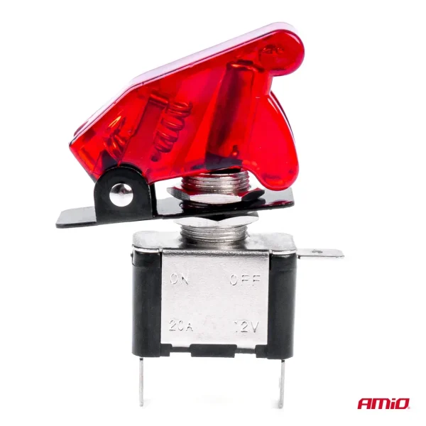 Comutator iluminat (intrerupator) cu protectie, destinatie auto, moto, ATV, SSV, Off-Road, model "TOP GUN", tensiune 12V - 24V, culoare Rosie