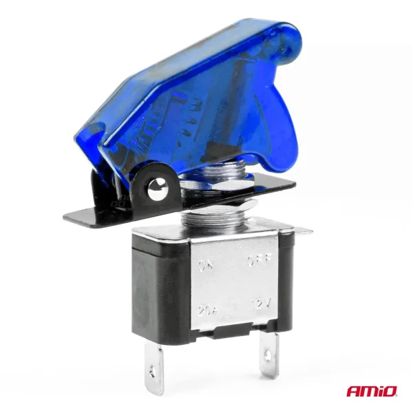 Comutator iluminat (intrerupator) cu protectie, destinatie auto, moto, ATV, SSV, Off-Road, model "TOP GUN", tensiune 12V - 24V, culoare Albastra