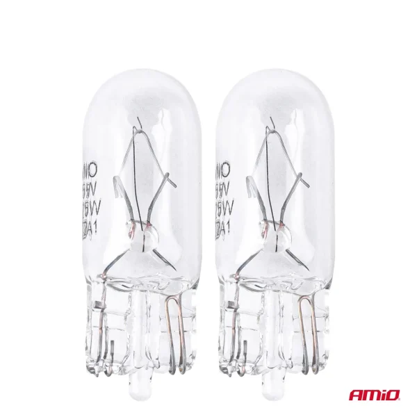 Set 2 becuri cu halogen, soclu T10, W5W, W2.1x9.5d, alimentare 12V