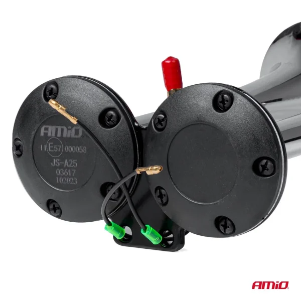 Claxon Camion de tip "goarna", dublu, bitonal, finisaj cromat, alimentare 12V - 24V, 118 dB