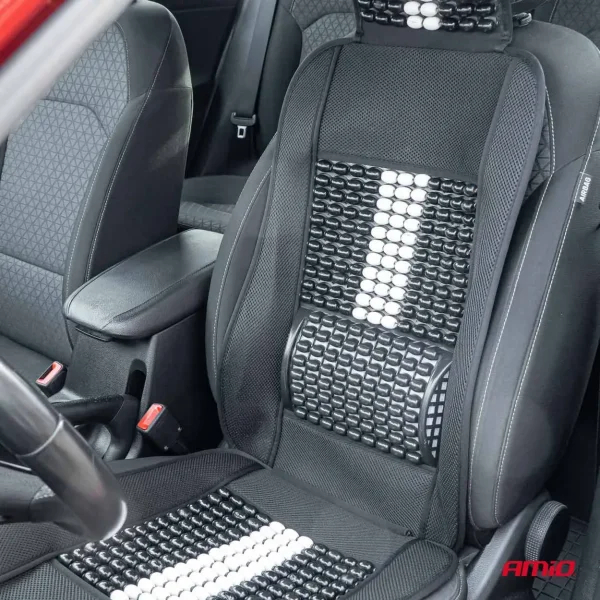Husa scaun auto cu bile de masaj, suport lombar si tetiera, dimensiuni 131 x 46 cm, culoare Neagra