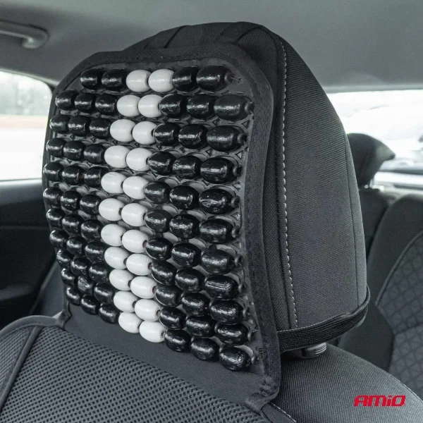Husa scaun auto cu bile de masaj, suport lombar si tetiera, dimensiuni 131 x 46 cm, culoare Neagra