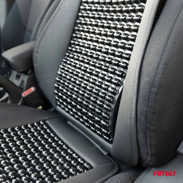 Husa scaun auto cu bile de masaj, suport lombar si tetiera, dimensiuni 147 x 68 cm, culoare Neagra